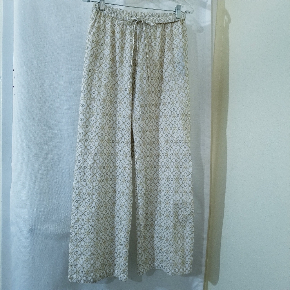 100% Cotton, Embroidery Wide Leg Pants